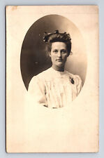 RPPC Studio Cameo Portrait of Young Woman in White Dress Real Photo Postcard picture