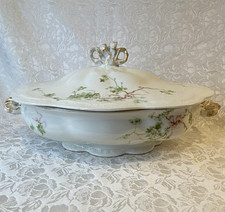 Antique A Lanternier Limoges France Covered Vegetable Soup Tureen Bows Gold Wear picture