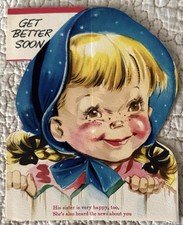 Unused Get Well Boy Girl Farmer Love Nursery Rhyme Vtg Greeting Card 1940s 1950s picture