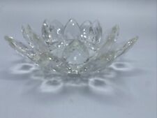 Heavy Clear Faceted Glass Lotus Flower Shaped Pillar Candle Holder -7