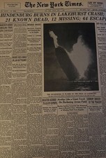 Vintage Hindenburg Airship Crashes in Lakehurst NJ NEW YORK TIMES News Article picture