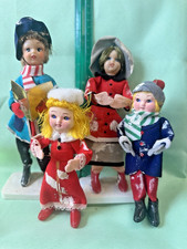 Set of 4 Vintage Woolco Mica Caroler Figures Dolls Ornament Felt Christmas Japan picture