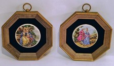 2 Hand Enameled Porcelain On Velvet 24K Octagonal Sungott Studio Wall Decor picture