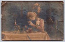 RPPC Edwardian Woman at Table, Elegant Dress, American Post Card Co. 1909 picture