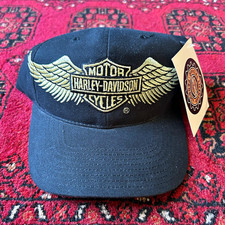 Harley Davidson Vintage 1990 New Gold Embroidered American Needle Snap Back Hat picture