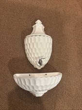 Vintage Fenton Thumbprint Milk Glass 3 Piece Lavabo Wall Pocket Fountain As Is picture