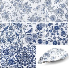 Blue and White Floral Paper Napkins, 16 Pcs 8 Styles Decoupage Napkins picture