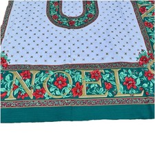 Nice VTG 80's NOEL Christmas Tablecloth, W/ Poinsettias, Gold Accents, 52