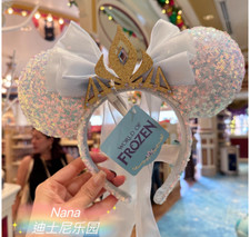 Authentic 2024 Hongkong Disney Park Frozen Elsa Sequin Ears Headband Disneyland picture