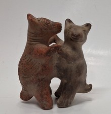 Mexican Folk Art Red Clay Dancing Dogs Of Colima Hand Carved Sculpture Two Toned picture