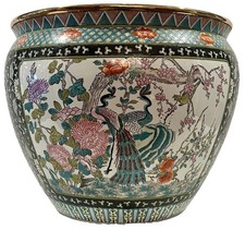 Vtg 17.5” Chinese Famille Rose Verte Porcelain Koi Fish Bowl Jardiniere Planter picture