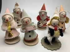 Vintage Spun Cotton Christmas Elf Band 6pc Musicians  Japan MCM picture