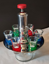 Cool Park Sherman MCM Chrome Liquor Dispenser with 6 Colorful Shot Glasses  picture