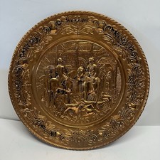 Vintage Solid Copper Embossed Wall Plate Horse Knight Scene 16” Made In England picture