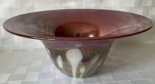 Stephen Fellerman 1980 Studio Art Glass Bowl Iridescent Cranberry Calla Lily 11
