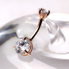 14Kt Rose Gold Navel Ring with Prong Set Clear Round CZ picture