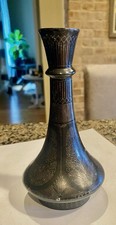 Vintage Made in India Black Etched Brass Vase Floral Engraved 6” picture