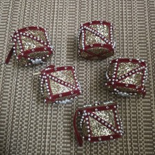 Vintage Handmade Satin Push Pin Beaded Jeweled Christmas Ornaments Lot Of 5 Drum picture