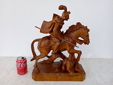 VTG WALNUT WOOD LARGE SCULPTURE CARVING STATUE HORSE SAINT GEORGE SLAYING DRAGON picture