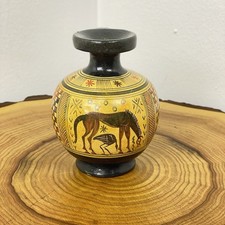 Miniature Greek Made Hand Painted Geometric Animal Pottery Ewer Vase picture