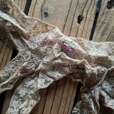 Antique French Wedding Garter Lace Ribbon Embroidered Roses Victorian Edwardian picture