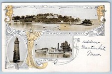 1905 HULL MASS FROM PEMBERTON MINOT'S LIGHTHOUSE STEAMER GOV ANDREW POSTCARD picture