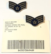 USAF SENIOR AIRMAN E4 E-4 SrA ENAMELED DRESS COLLAR RANK US AIR FORCE SET of 2 picture