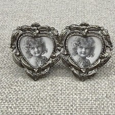 Vintage Victorian Style Picture Frame Silver Tone Double Heart Photo Frames picture