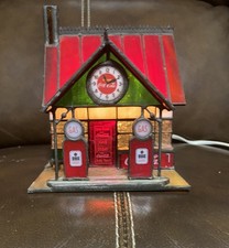 Vintage 1997 Coca-Cola Franklin Mint Stained Glass Gas Station Christmas Village picture