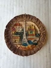 Vintage Paris France Souvenir Wall Plate 3D Relief Eiffel Tower Notre Dame picture