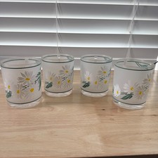 Vintage H.J. Stotter Digby Daisy Frosted Acrylic Drinking Cups Tumblers Set of 4 picture