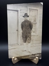 Antique RPPC  Postcard 1910s Menswear High Lace Boots Jodhpurs Bowtie Fedora picture