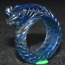 Ancient Sassanian Sassanid Sapphire Stone Ring with Engraved Snake Pattern picture