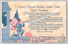 Postcard Patriotic Rally Day Sunday School 1916 Bugler w/ Flag Children Parade picture