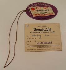 Vintage French Line Ship Luggage Baggage Tag 1st Class & Passenger Landing Card picture