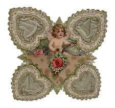Antique Large Valentine Stand Up Card with Diecuts and Fabric picture