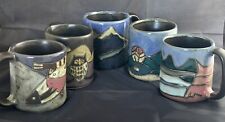 New Set of 5 Design By Mara Ceramic Pottery Large Coffee Cup Mugs Signed picture