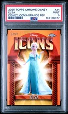 2025 TOPPS CHROME DISNEY DISNEY ICONS ORANGE REFRACTOR #24 ELSA 23/25 PSA 9 picture
