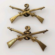 Antique Pre-WWI US Army Officer 2nd Infantry Regiment Collar Insignia Pair Screw picture