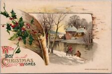 Vintage  1910s Winsch MERRY CHRISTMAS Embossed Postcard / Winter River Scene picture