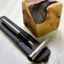 Waterman Graduate Fountain Pen Brushed Chrome CT Fine Nib F With Leather Pouch picture