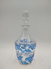 Vintage Luminarc France Glass Decanter Blue Floral Pattern Clear Stopper picture