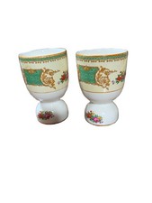 ANTIQUE NIPPON ? PORCELAIN LARGE DOUBLE Side EGG CUP Set Pair Of 2 Scroll Floral picture