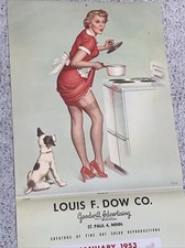 1953 Pin Up Calendar Mann Aka Pearl Frush Art Beautiful Girl & Dog Dow Sample picture