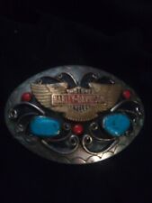 SQUAW WRAP  Silver Belt Buckle Harley Davidson Eagle, Turquoise & Coral picture