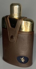 Noymer Coach Hide Glass Flask w/ Leather Case & Shot Glass - Ducks Logo picture