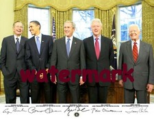 GEORGE HW & W BUSH BARACK OBAMA BILL CLINTON JIMMY CARTER SIGNED PUBLICITY PHOTO picture