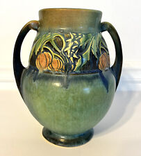 Antique 1932 Roseville Art Pottery Baneda Green Blue Orange  Double Handle Vase picture