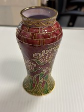 SPRINGTIME RUBY Red CLOISONNE Vase w/ Rabbit Flowers Bees Butterfly 6” picture