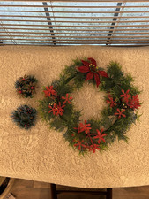 Vtg Set Of 3 Plastic Christmas Wreath Candle Rings Holly Berries Poinsettia picture